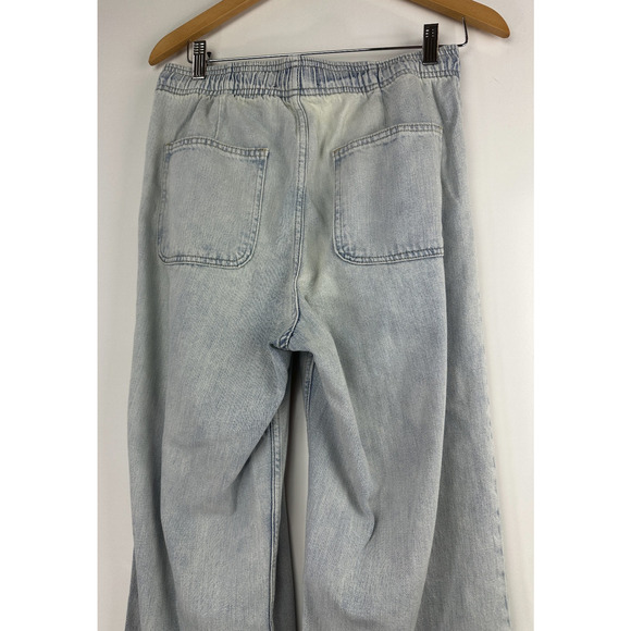 Gap High Rise Pull On Wide Leg Jeans Light Wash Blue Denim Elastic Waist Small - Picture 10 of 14